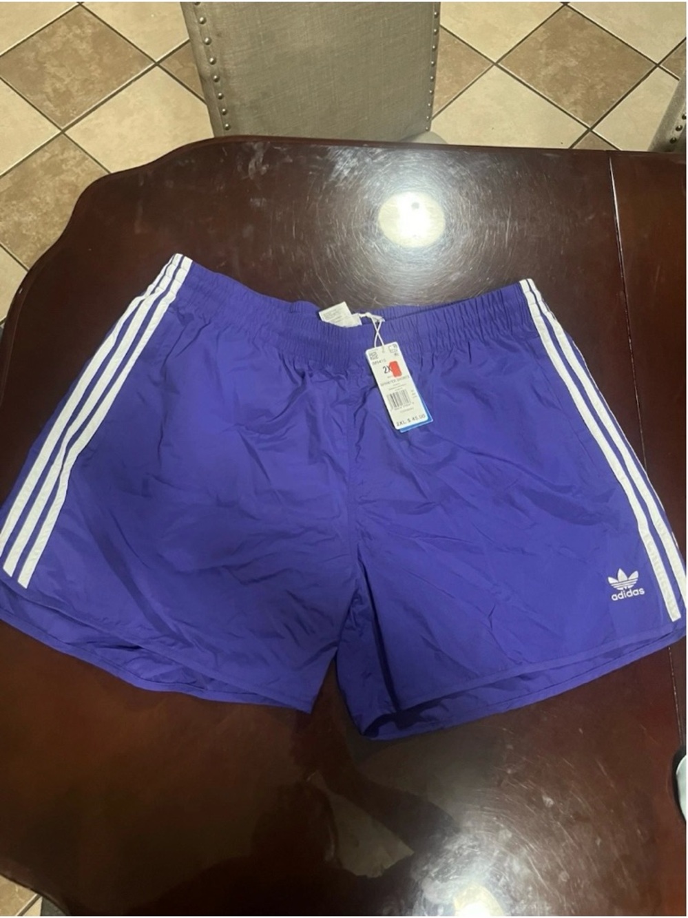 adidas Purple Shorts with White Triple Stripes